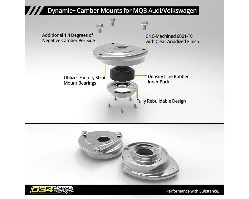 034 Motorsports Dynamic+ Camber Mount Pair VW Golf GTI Audi RS3