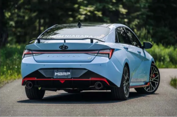 MBRP T304 5in OD CF Tips Dual Outlet 3in Cat Back Exhaust Hyundai Elantra N 2.0L Turbo 2022-2025